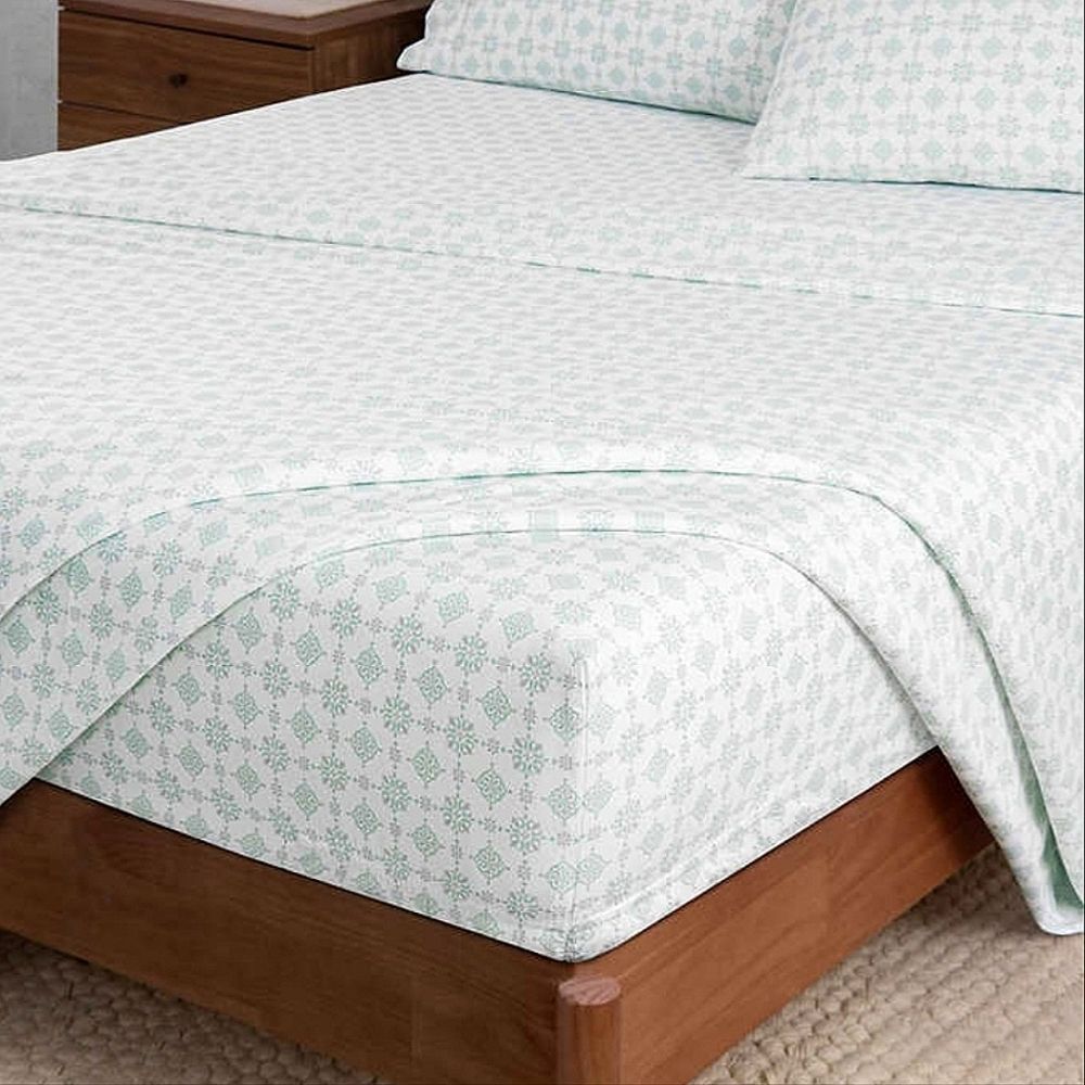 Welhome Cotton Rich Sateen 320TC Ditsy Medallion 4pc Sheet Set Deep Fit, Queen - Picture 5 of 8